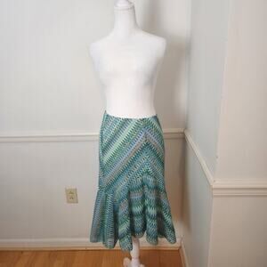 Vtg Y2K Skirt Sz Small Women Fairy Blue Knee Midi Hilo Chevron Boho Mermaidcore
